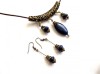 Set Bijuterii Lapis Lazuli Bronz, Piele: Colier &amp; Cercei Handmade. Pietre Semipretioase Fashion