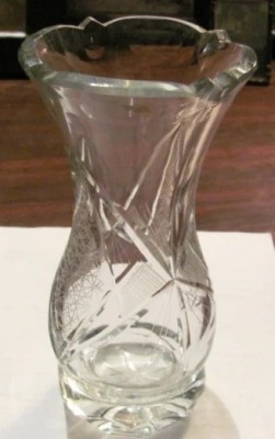 CY - Vaza sticla / cristal veche deosebita groasa in carne / H: 18,50 cm D: 9 cm foto