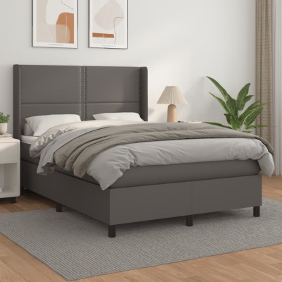 vidaXL Pat box spring cu saltea, gri, 140x200 cm, piele ecologică 3132445 foto