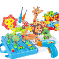 Jucarie educativa si interactiva cu animale, Creative Mosaic puzzle, Montessori, 225 piese