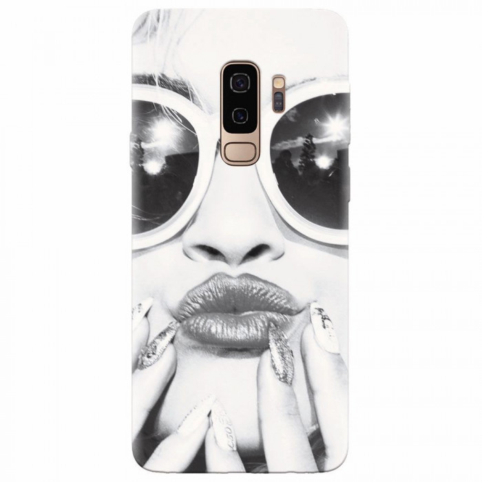 Husa silicon pentru Samsung S9 Plus, Black And White Portrait Blonde Model In Fashion Sunglasses