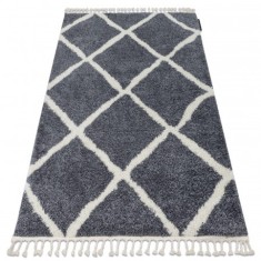 Covor Berber Cross B5950 gri si alb Franjuri shaggy pletos, 200x290 cm