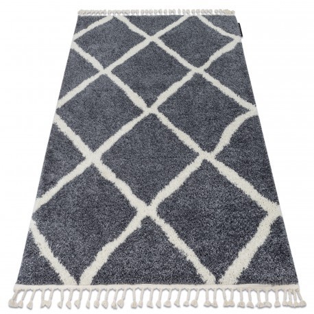 Covor Berber Cross B5950 gri si alb Franjuri shaggy pletos, 80x200 cm