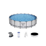 Piscina structura metalica, rotunda, cu filtru, pompa, scara, prelata acoperire, alb si gri, 549x122 cm, Bestway Steel Pro