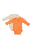 Set 2 body-uri cu maneca lunga Printed, BabyCosy, 50% modal+50% bumbac, Stone/Apricot (Marime: 18-24 Luni)