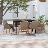 VidaXL Set de masă pentru grădină, 7 piese, cu perne, maro