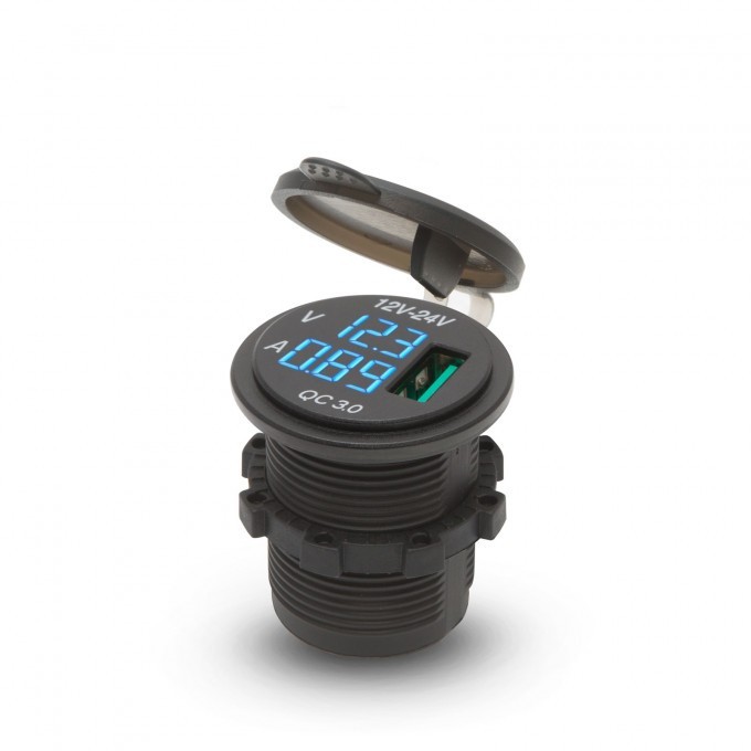 Alim USB A x1 auto 2.1A cu volt-ampermetru 12-24V QC