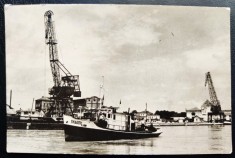 Galati - Vedere din port - RPR 1958 - tip fotografie, circulata la Sighisoara, 2 timbre intacte, stampile perfect lizibile