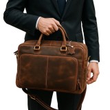 Geantă Barbati office tip Servietă ideala pentru laptop, Documente, Acte - Model Vintage Maro, Piele Naturala, 40x30x10 cm