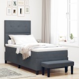 VidaXL Pat cu arcuri cu saltea și bancă gri &icirc;nchis 90x190 cm catifea