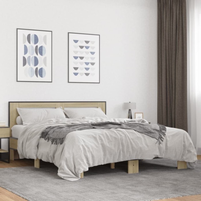 vidaXL Cadru de pat, stejar sonoma, 150x200cm, lemn prelucrat și metal 3280098