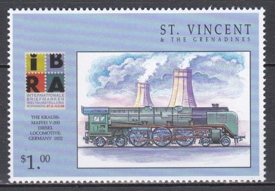 St. Vincent şi Grenadine 1999 - Expoziția Internațională de Timbre &amp;bdquo;IBRA &amp;#039;99&amp;rdquo; - N&amp;uuml;rnberg - Locomotivă cu Abur Model 05 (1937), MNH foto