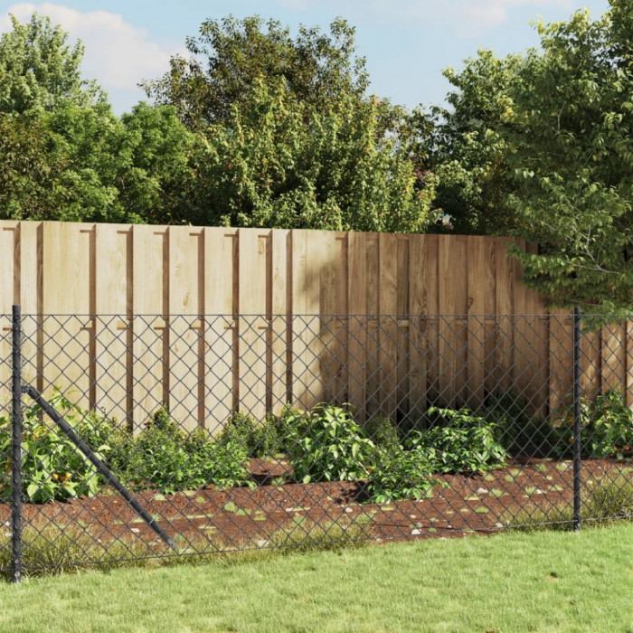 vidaXL Gard plasă de s&acirc;rmă cu țăruși de fixare, antracit, 1,1x25 m