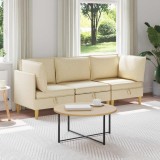 vidaXL Set de mobilier pentru living cu pernă 3 pcs Crem Țesătură 3413708