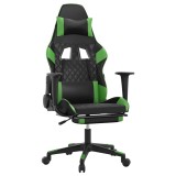 Scaun gaming de masaj/suport picioare, negru/verde, piele eco