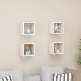Rafturi de perete cub 4 piese alb extralucios 22x15x22 cm PAL