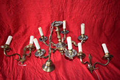 Set Candelabru cu 5 brate si 2 aplice din bronz Nr 2 foto