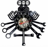 Ceas de perete disc vinil Mecanic Auto Motor V8 Negru 30 cm Mecanism Quartz Silentios