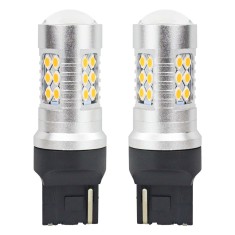 Set becuri auto cu LED CANBUS, 3030, 24SMD, compatibil T20, 7440, WY21W, Portocaliu, 12V 24V