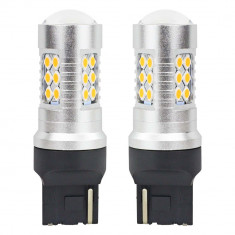 Set becuri auto cu LED CANBUS, 3030, 24SMD, compatibil T20, 7440, WY21W, Portocaliu, 12V 24V, destinat competitiilor auto sau off-road