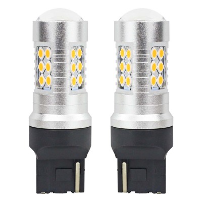 Set becuri auto cu LED CANBUS, 3030, 24SMD, compatibil T20, 7440, WY21W, Portocaliu, 12V 24V, destinat competitiilor auto sau off-road foto