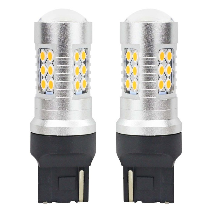 Set becuri auto cu LED CANBUS, 3030, 24SMD, compatibil T20, 7440, WY21W, Portocaliu, 12V 24V, destinat competitiilor auto sau off-road