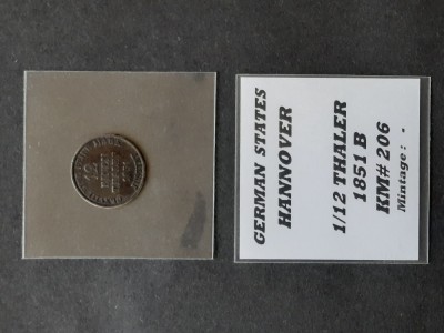 1/12 Thaler 1851 B, Statele germane (Hannover) - A 3998 foto