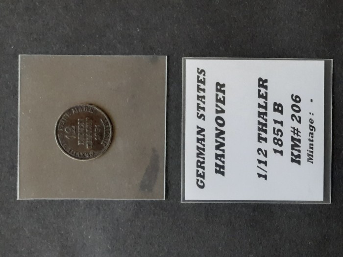 1/12 Thaler 1851 B, Statele germane (Hannover) - A 3998