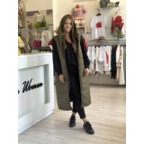 Vesta lunga dama kaki mata cu gluga