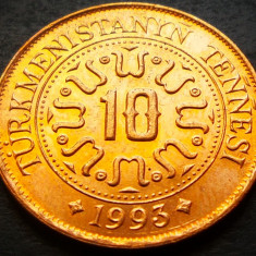 Moneda exotica 10 TENNESI - TURKMENISTAN, anul 1993 * cod 4811 B = UNC