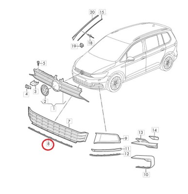 Bandou grila bara protectie fata VW TOURAN (5T), 05.2015-, Centrala, cromat foto