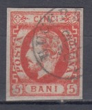 ROMANIA 1871/72 LP 30 REGELE CAROL I CU BARBA 5 BANI ROSU STAMPILAT