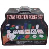 Set Poker Texas Holdem 200 Jetoane Negru, 2 Carti, Covoras, Butoane Dealer, Cutie Metalica Profesional