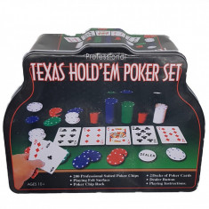 Set Poker Texas Holden negru 200 jetoane, 2 carti, covoras, 3 butoane, cutie