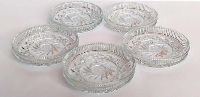 Set 5 farfurii cristal pentru dulceata, model Roza Vanturilor, 10cm diametru