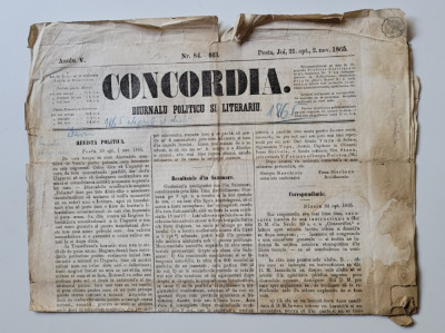 Rar Concordia. Diurnalu Politicu si Literariu (Andrei Saguna), Pesta, 1865! foto