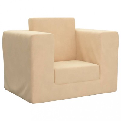 vidaXL Canapea extensibilă pentru copii, crem, pluș moale 4104805 foto