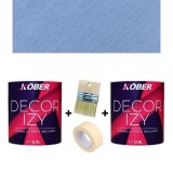 Cumpara ieftin Pachet 2x Vopsea decorativa interior Kober Decor Izy Albastru Orizont 0.9L + Pensula