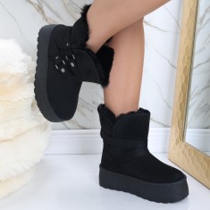 Cizme Dama Imblanite Negre din Piele Ecologica Intoarsa Almina, 39