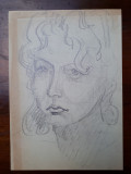 11. Portret de tanara femeie, schita veche, desen vechi creion carbune, Natura statica, Realism