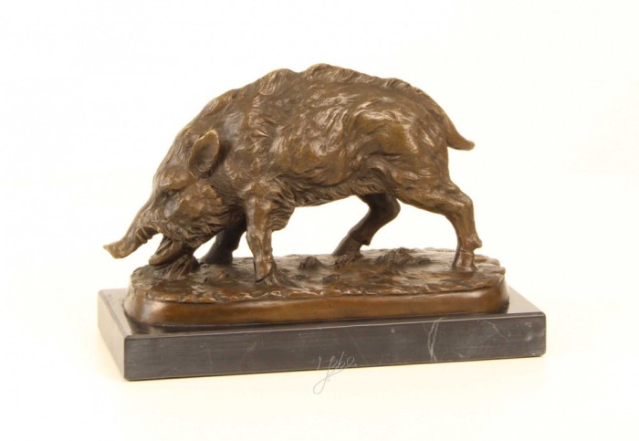 Porc mistret - statueta din bronz pe soclu din marmura KF-15