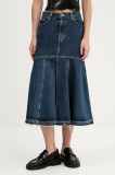 Hugo Blue fustă jeans culoarea bleumarin, midi, evazați, 50541569
