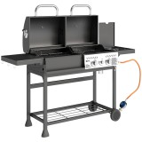 Outsunny Grill Gaz-Cărbune, 3 Arzătoare 7kW, Negru | Aosom Romania