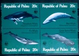 Palau 1983 fauna marina , balene , WWF serie 4v nestampilata