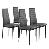 Set 4 scaune Homelux spatar inalt piele ecologica gri, tapitate, picioare otel negru