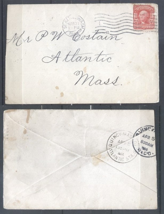 United States 1904 Postal History, Cover Seattle to Atlantic D.054