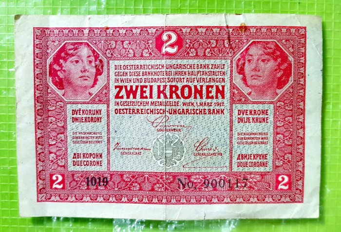 B126A- Bancnota 2 Koroane prb. Ocupatia Armata Romana in Ungaria 1919.