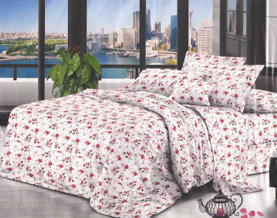 Lenjerie de pat pentru o persoana cu husa elastic pat si 2 fete perna dreptunghiulara, Merida, bumbac mercerizat, multicolor foto