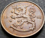 Moneda istorica 10 PENNIA - FINLANDA, anul 1938 * cod 4463 - excelenta