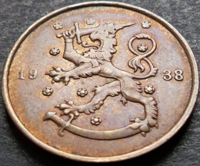 Moneda istorica 10 PENNIA - FINLANDA, anul 1938 * cod 4463 - excelenta foto